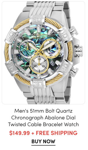 INV-26539  INVICTA Men's 51mm Bolt Quartz Chronograph Abalone Dial Twisted Cable Bracelet Watch  $149.99 + FREE SHIPPING