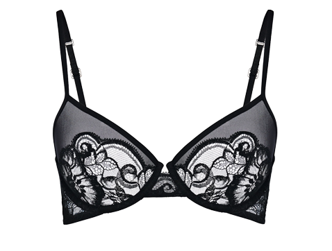 Ambra Reggiseno con ferretto realizzato in tulle nero e pregiato pizzo Leavers