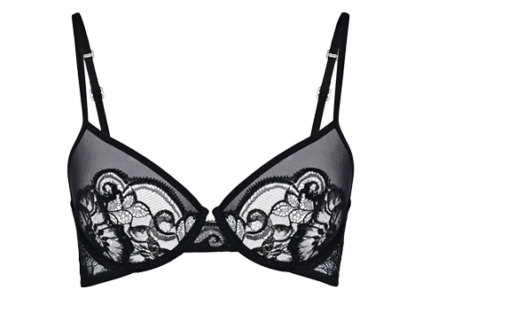 Ambra Reggiseno con ferretto realizzato in tulle nero e pregiato pizzo Leavers