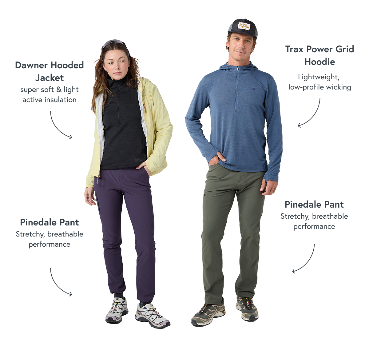 Dawner Hooded Jacket. Trax Power Grid Hoodie. Pinedale Pant.