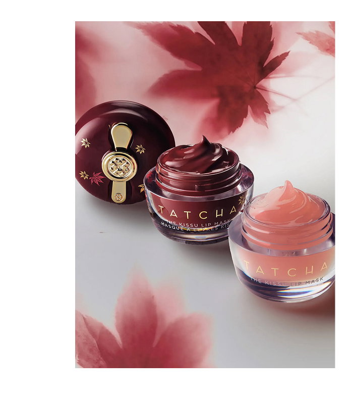 An image showing The Kissu Lip Mask in its original shade and the limited edition shade, Japanese Maple red