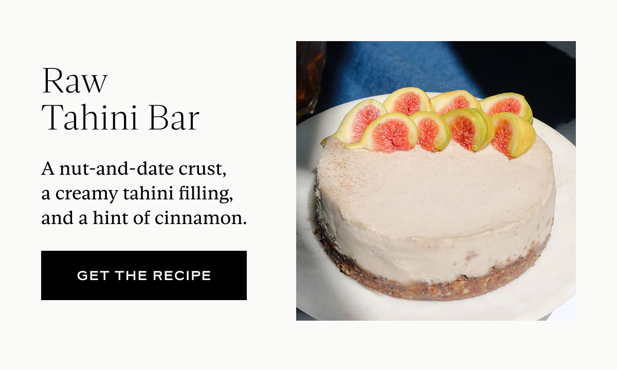 Raw Tahini Bar: A nut-and-date crust, a creamy tahini filling, and a hint of cinnamon.