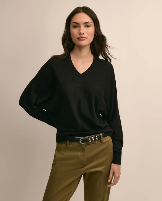 Image of Silk-Cotton Dolman-Sleeve V-Neck Sweater