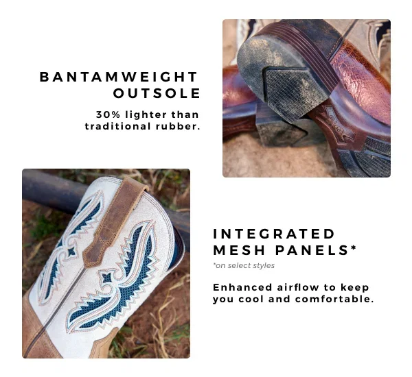 BANTAMWEIGHT OUTSOLE 30% LIGHTER THAN TRADITIONAL RUBBER AND INTEGRATED MESH PANELS