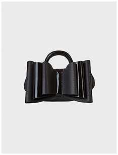 Black Mini Leather Bag With Double Bow Details & Removable Strap