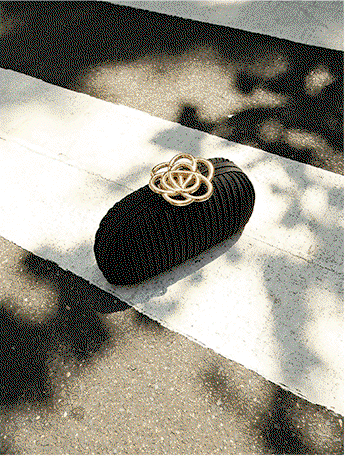 Black Satin Mini Clutch With Gold Floral Clasp