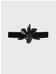 Black Leather Belt With 3d Sculpted Flower Accent