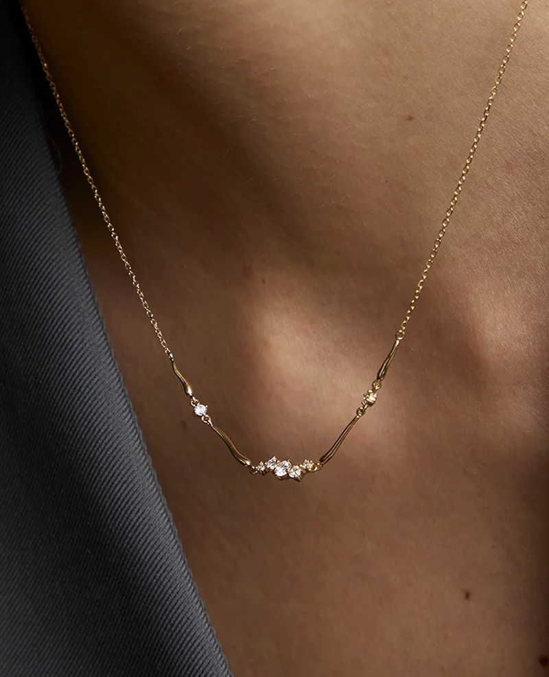 Diamond Cluster Molten Necklace in Solid Gold
