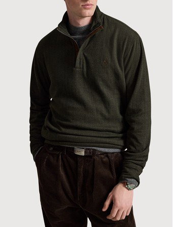 Herringbone Print 1/4-Zip Pullover