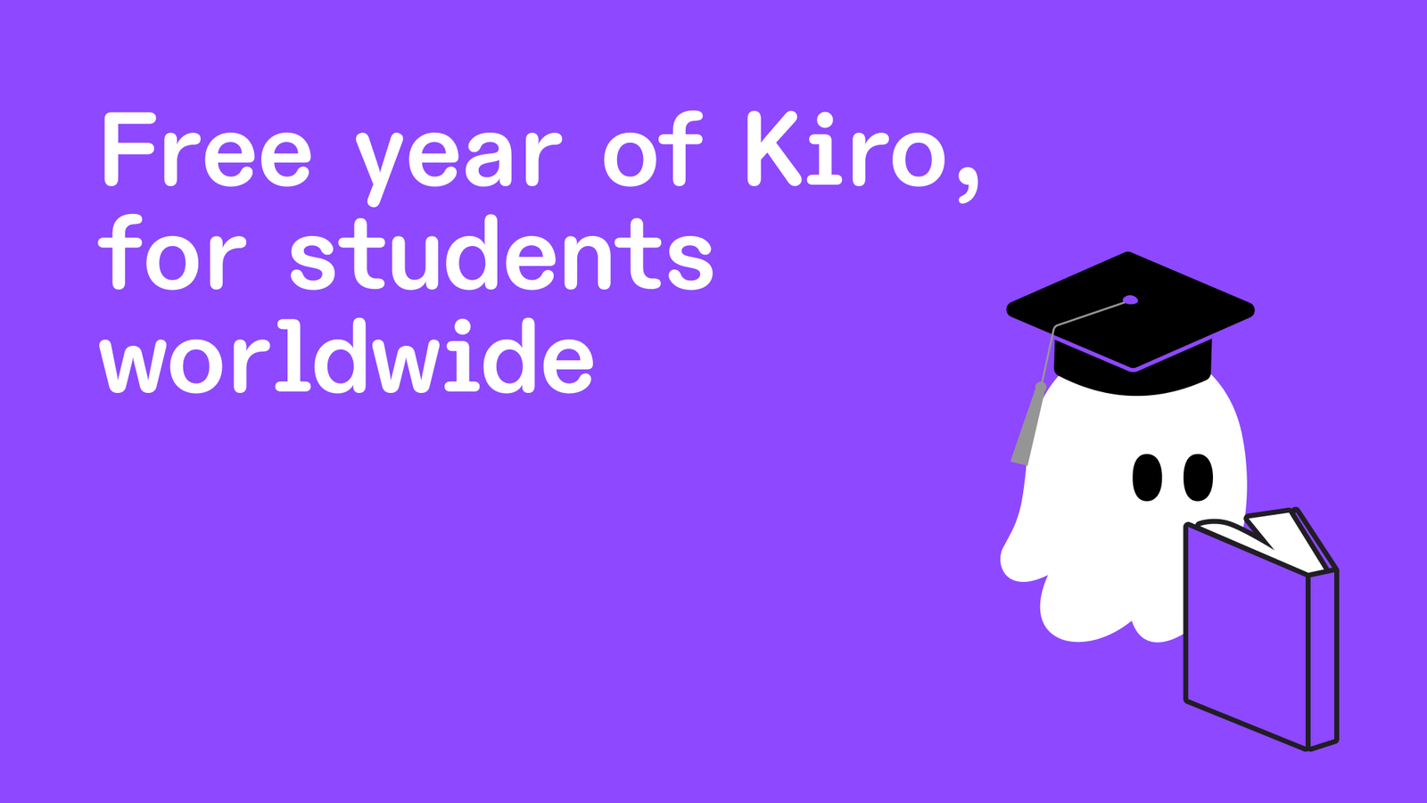 Purple promotional graphic announcing a free year of Kiro for students worldwide