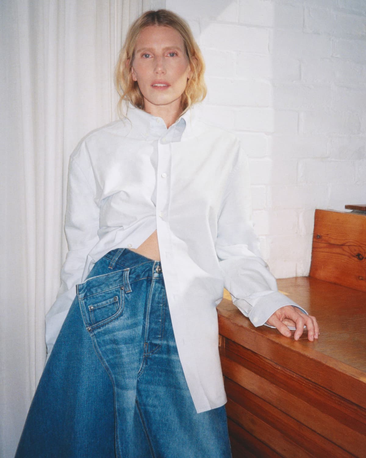 Womens draped denim skirt