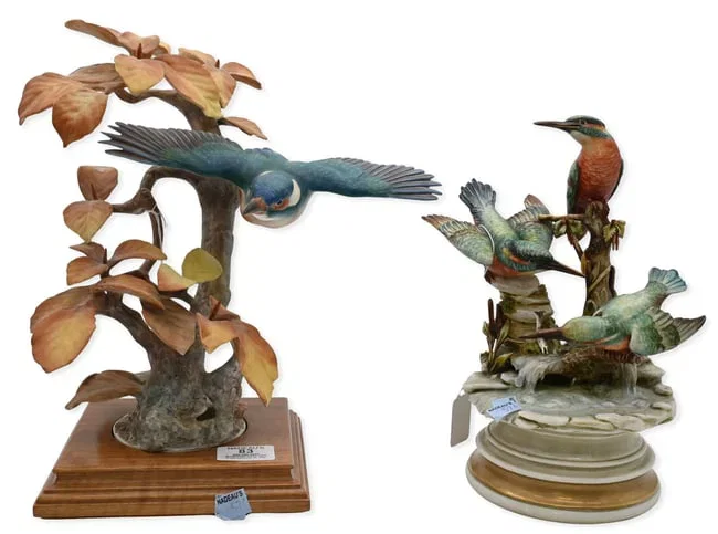 Two Porcelain Kingfisher Bird Figurines
