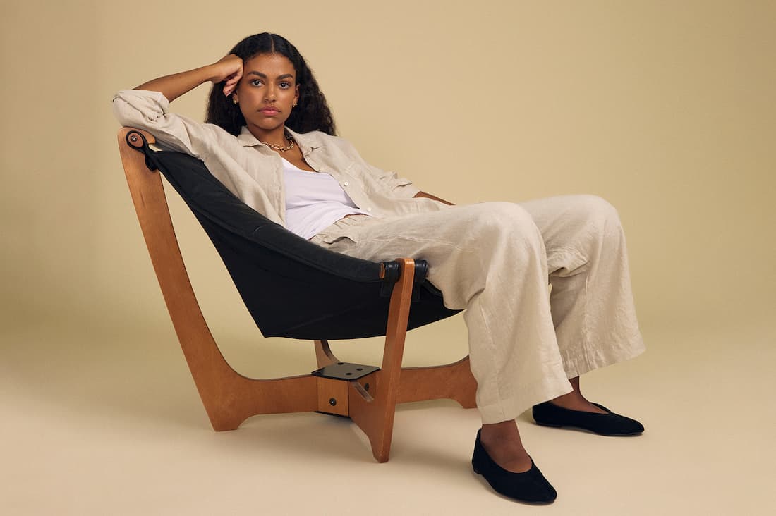 Image of model wearing Lola in Cobble.