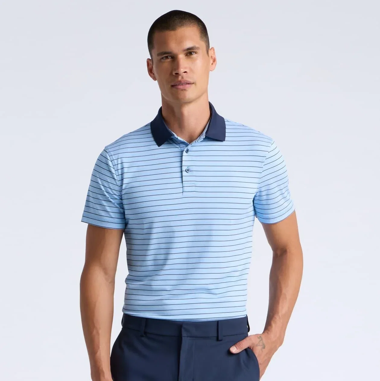 Image of Herringbone Stripe Tech Jersey Polo 