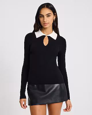Fitted Color Block Keyhole Sweater Polo in Airy Soft