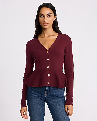 V-Neck Novelty Button Peplum Sweater