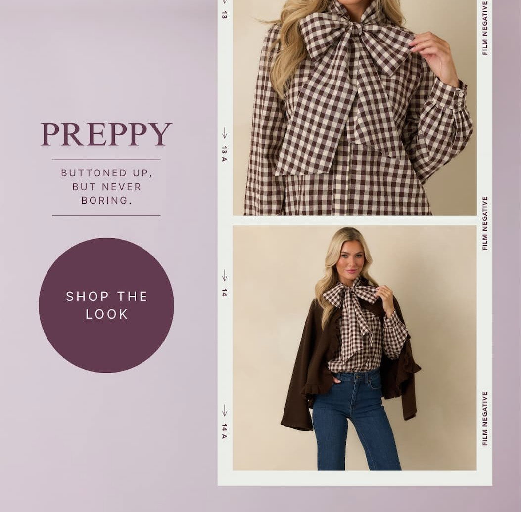 "Preppy. Buttoned up, but never boring. Shop the look."