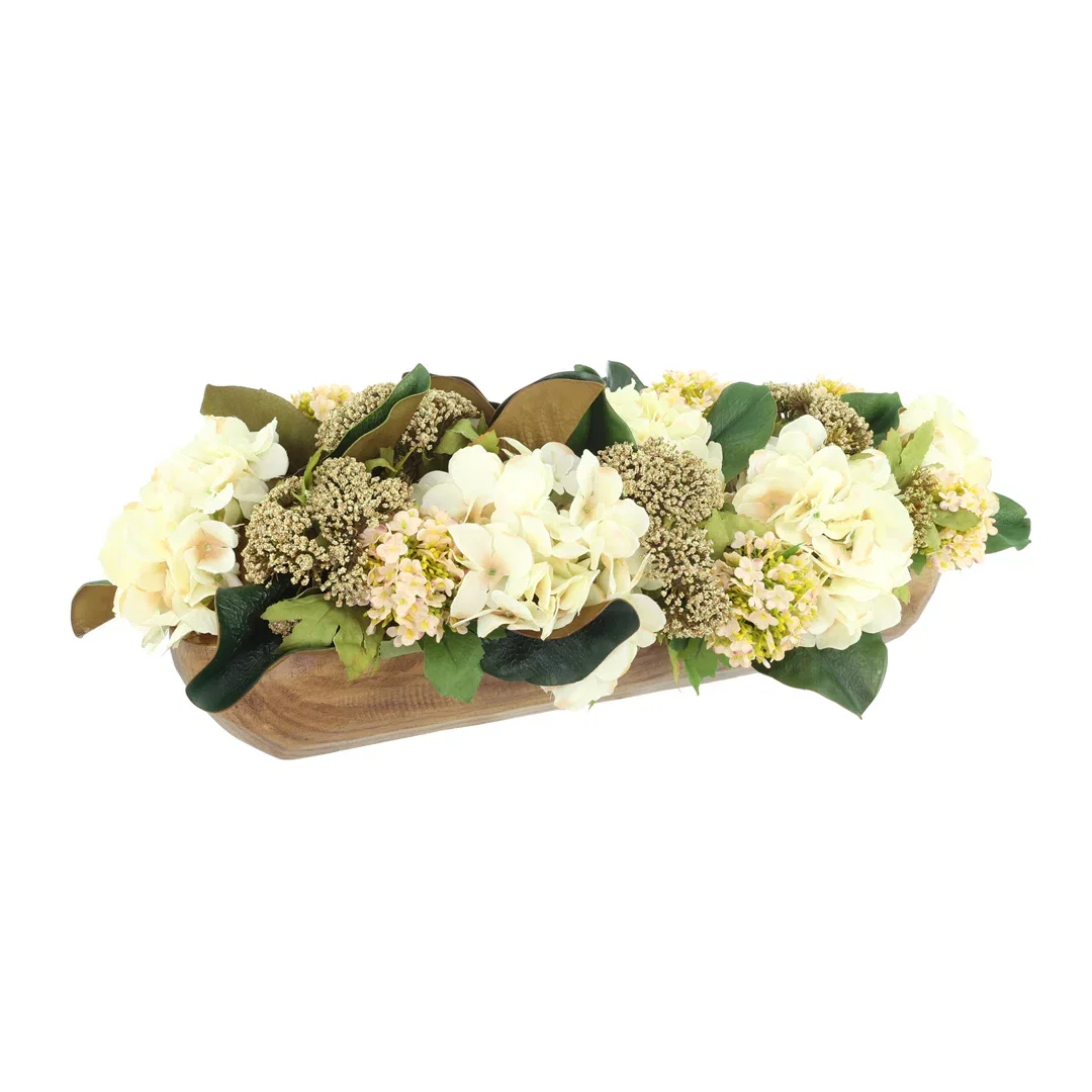 Fall Centerpiece with Hydrangeas and Magnolia Leaves