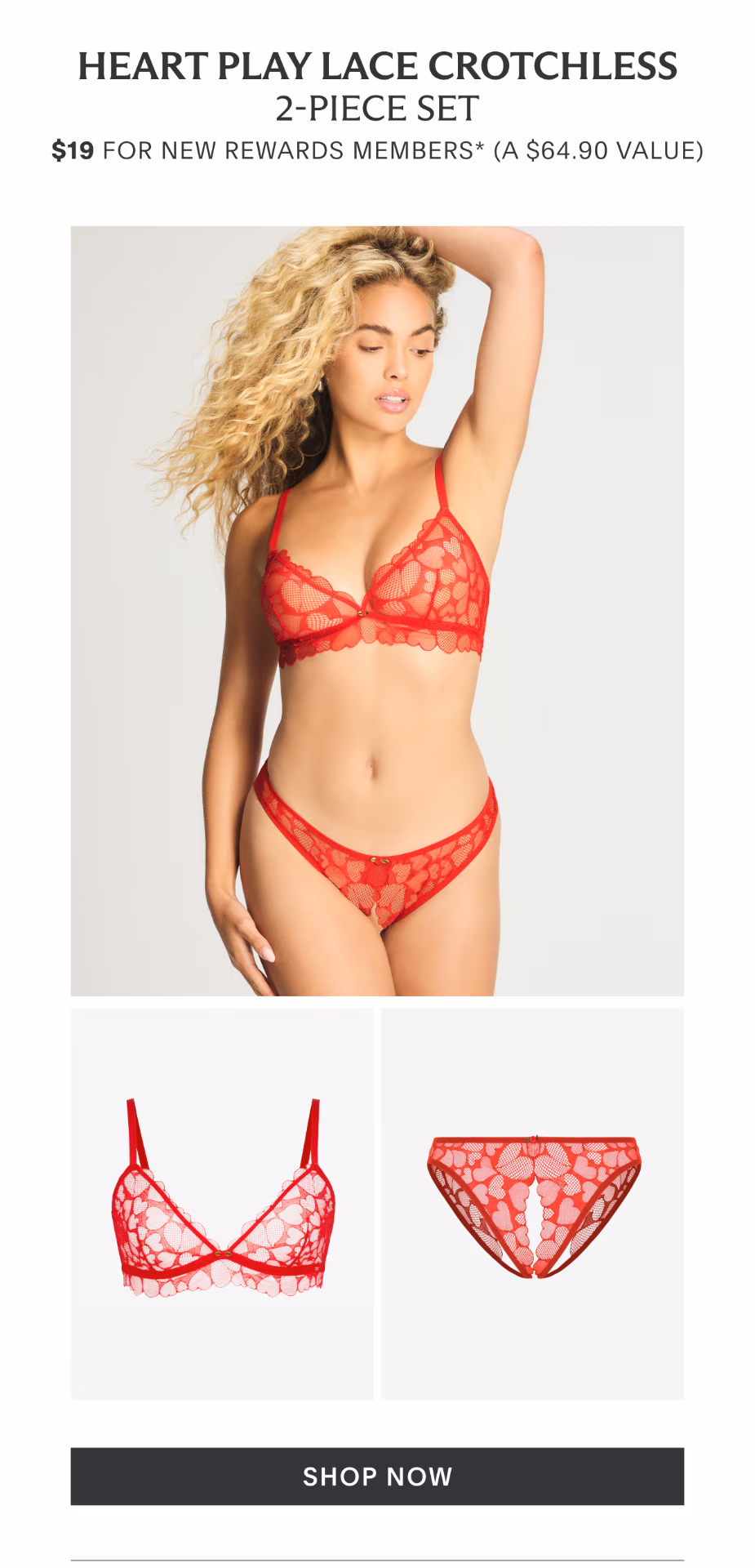 Heart Play Lace Crotchless 2-Piece Set