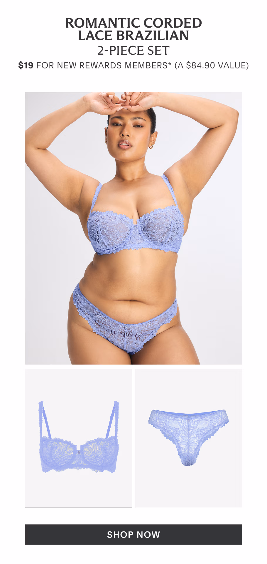 Romantic Corded Lace Brazilian 2-Piece Set