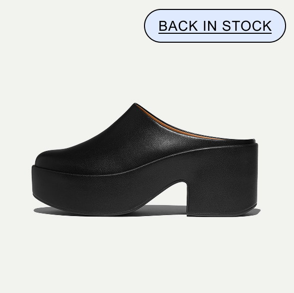 PLATFFORMS Leather Heeled Mules - Black