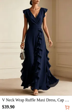 V Neck Wrap Ruffle Maxi Dress Cap...