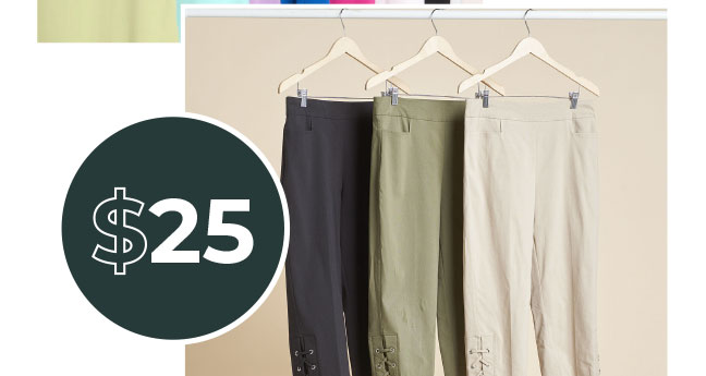 $25 Signature Slimming Shaped Fit Grommet Detail Millennium Pull On Capri