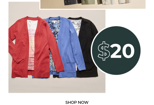 $20 Pointelle Trim Open Front Cardigan