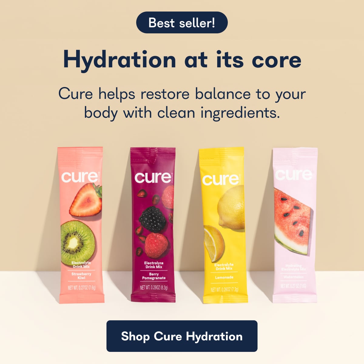 Best seller! Hydration at its core, Cure helps restore balance to your body with clean ingredients. - Shop Cure Hydration
