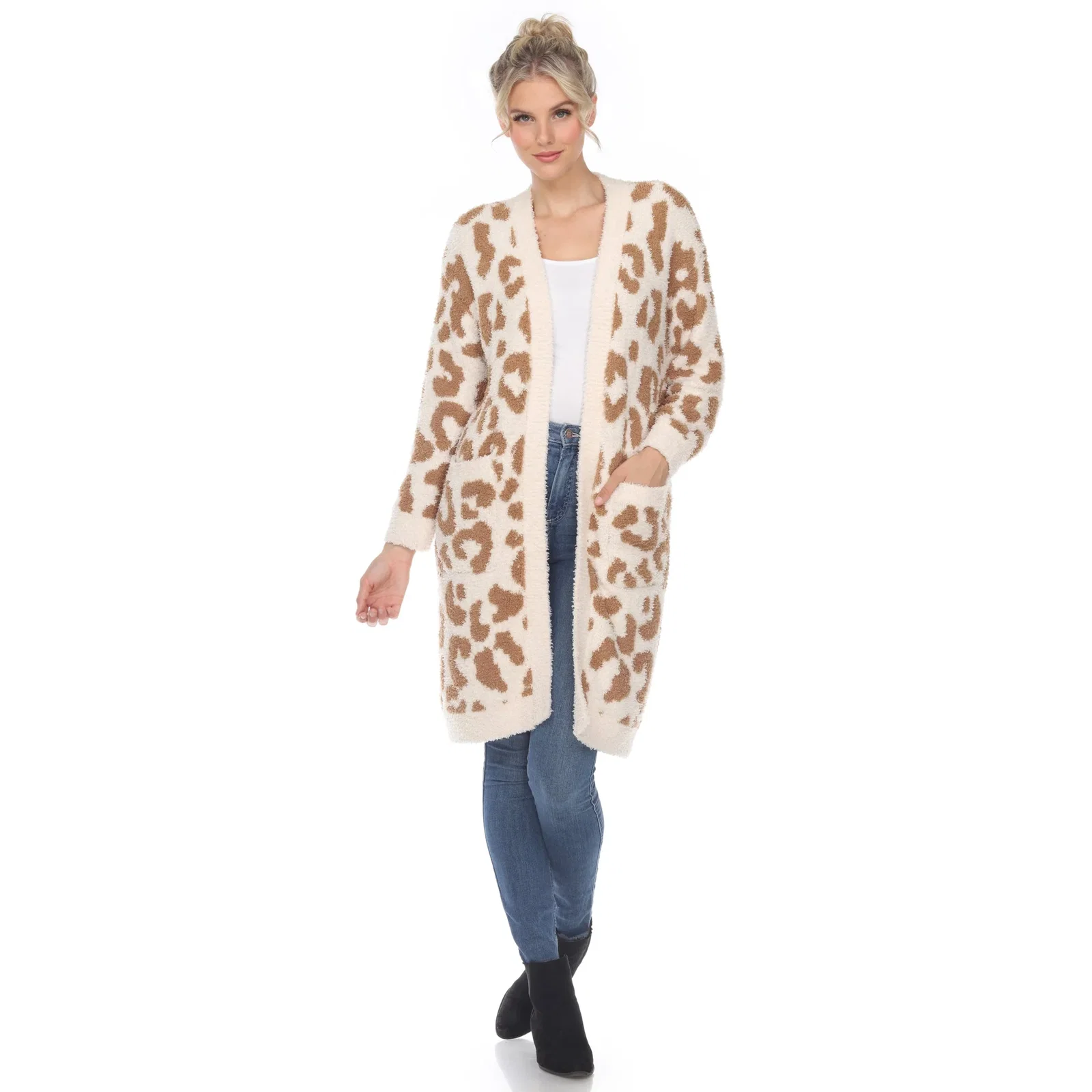 Image of Leopard Print Open Front Cardigan
