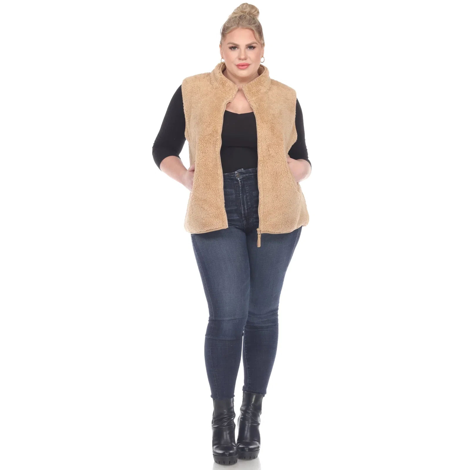 Image of Zip up sherpa vest - Plus
