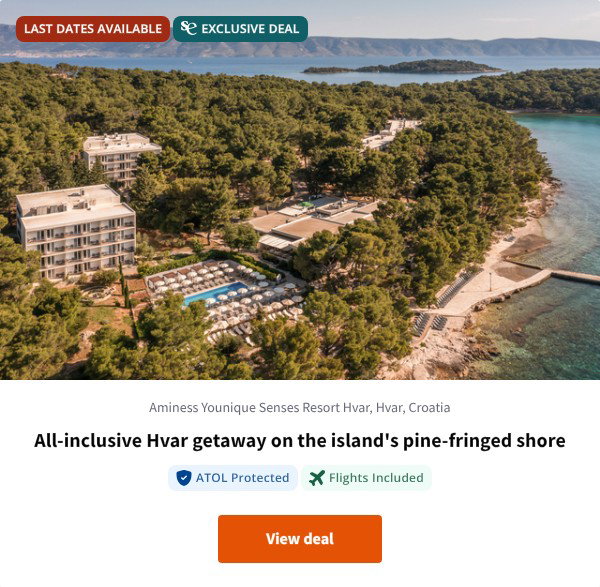 All-inclusive Hvar getaway on the island's pine-fringed shore