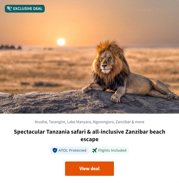 Spectacular Tanzania safari & all-inclusive Zanzibar beach escape