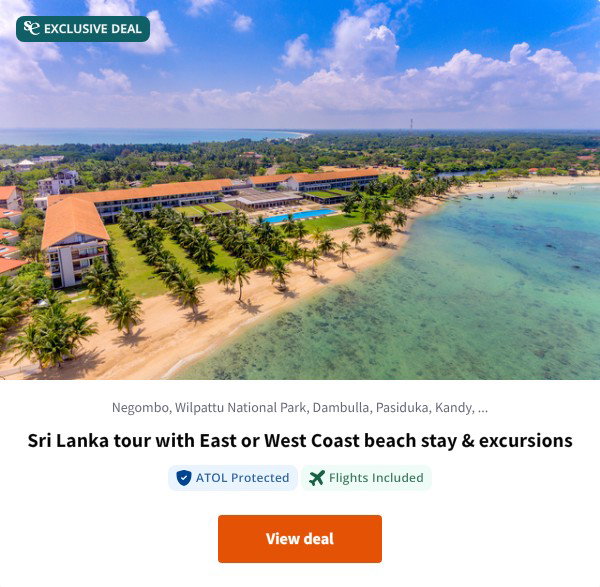 Sri Lanka tour with East or West Coast beach stay & excursions