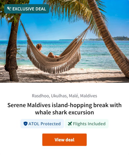 Serene Maldives island-hopping break with whale shark excursion