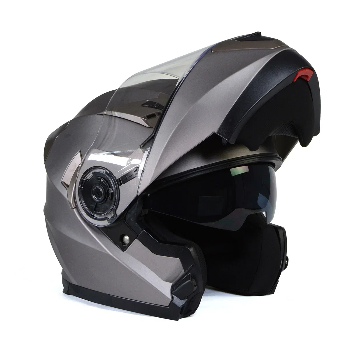 Image of Milwaukee Helmets MPH9808DOT Ionized Silver Advanced Motorcycle Modular Helmet Biker w/ Drop Down Visor