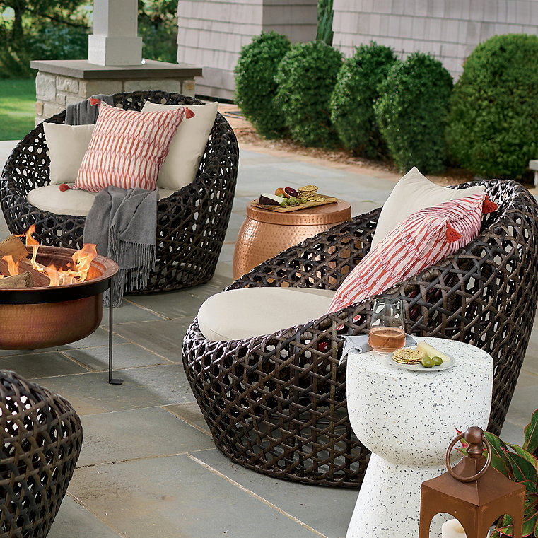 Mason Wicker Outdoor Cocoon Chair, Set of Two
