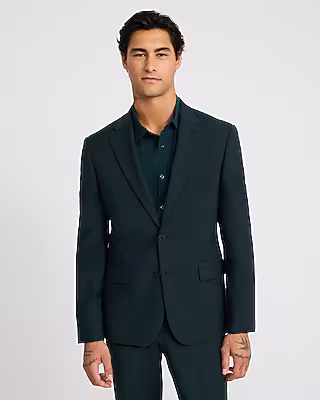 Slim Dark Green Wool-Blend Washable Modern Tech Suit Jacket