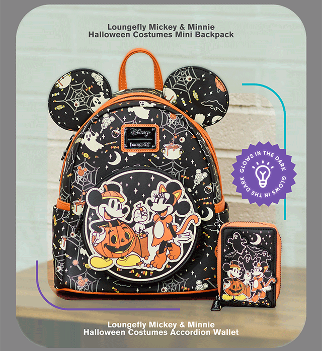 Loungefly Mickey and Minnie Halloween Costumes Mini Backpack and Accordion Wallet