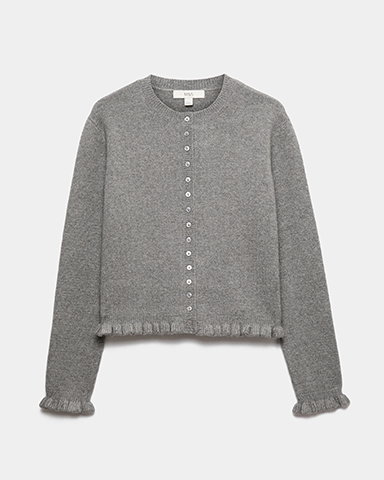 Mid Grey Marl Ruffle Crew Neck Cardigan