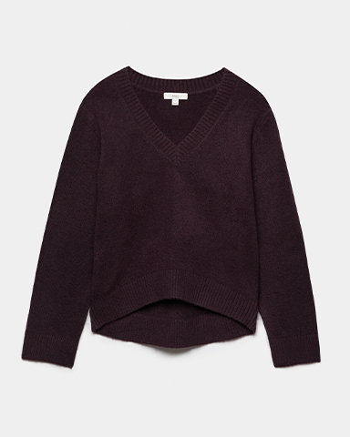 Dark Aubergine V-Neck Relaxed Jumper With Wool