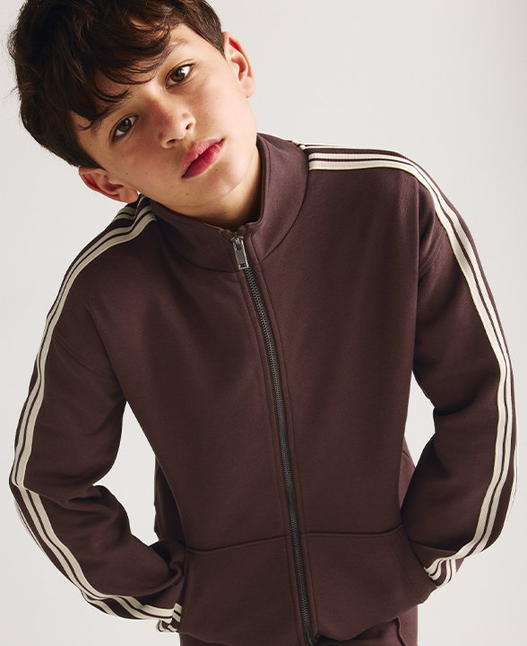 Boy wearing Brown Cotton Rich Zip Sweatshirt