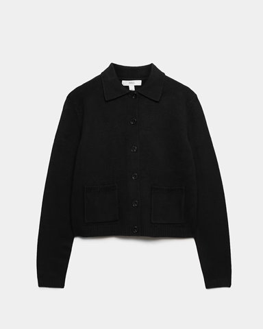 Black Air-Yarn Collared Relaxed Cropped Cardigan