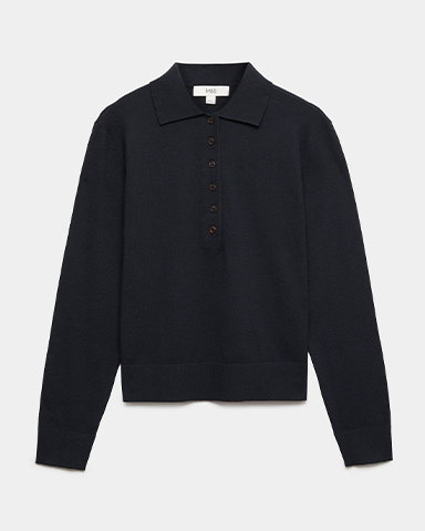 Midnight Navy Collared Slim Jumper with Wool