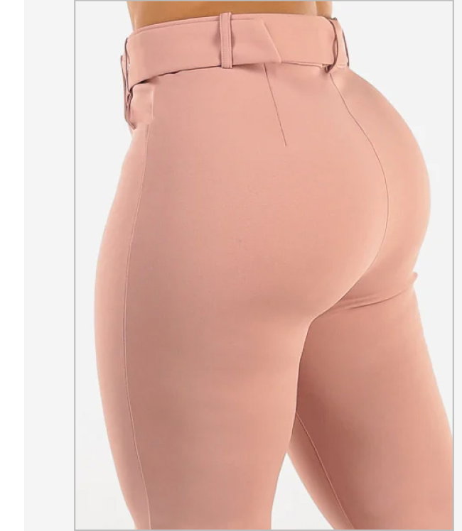 Butt Lift High Waist Flared Bootcut Stretch Dress Pants Pink
