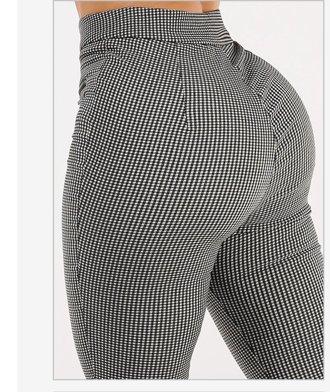 Butt lift Super High Waist Plaid Stretch Skinny Pants Black