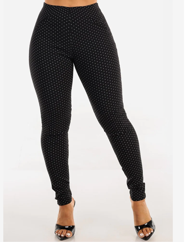 High Waist Printed Stretch Skinny Pants Black