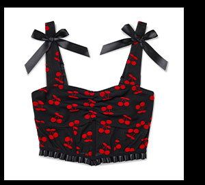Black Cherry Print Bow Corset Top