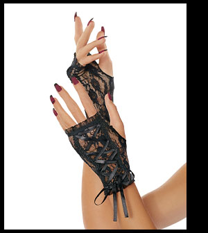 Black Tie Up Lace Fingerless Gloves