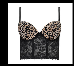Leopard Print Black Lace Corset and Panties Set